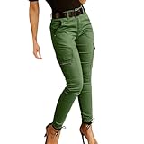 Cargohose Damen High Waist Cargo Pants Skinny Fit Arbeitshose Stretch Cargojeans Leggings Hose Mit Taschen Slim Fit Hosen Seitentaschen RöHrenjeans MäDchen Sportleggins Motorradhose Biker Pants