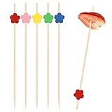 EXNIMA, 50, 100 und 300 Stück Cocktailspieße, 12cm, Dekorative Cocktailspieße, Obst- oder Vorspeisenstäbchen, Ökologische Cocktailspieße, Bambus, Partys, Canapés, Catering, Basteln, Blume.