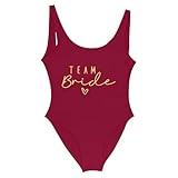Team Bride Badeanzug Brief Print Monokinis U-Ausschnitt Bademode Sexy High Cut Schwimmanzug Strandkleid Elegant Swimsuits Einteiler Badeanzüge für Brautjungfer Junggesellinnenabschied Party Geschenk