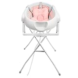 Babybadewanne mit Gestell 84.5cm, Faltbare Babybadewanne mit Badekissen, Babywanne mit Ständer und Abfluss, Ab Geburt bis 2 Jahre (Rosa, mit Ständer, 66 * 61 * 82cm)