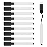 JEFURE Whiteboard Marker 10 Stück, Whiteboard Stifte Magnetisch, Schwarz Folienstift Abwischbar mit radierer, Abwischbare Stifte mit feiner Spitze für Zuhause, Schule, Büro