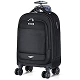Ponhog Rucksack mit Rollen - Laptop Trolley Laptoprucksack mit 15,6 Zoll Laptopfach Handgepäck Flugzeug Rollrucksack Reiserucksack Rücksack für Arbeit College Reise, Schwarz