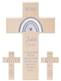wunderwunsch® - Personalisiertes Taufkreuz mit hochwertigem Spezial-Druck aus massivem Buchenholz - Taufe Geschenk - Holzkreuz Taufe (Regenbogen blau)