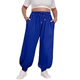 Damen-Jogginghose in Übergröße, einfarbig, elastische Taille, Kordelzug, weites Bein, Hose mit Taschen, lockere Passform, Sportbekleidung, Baggy-Hose, Sport-Workout-Hose, Fitnessstudio, Trainingsanzug