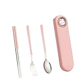 Oniissy Edelstahl-Besteck-Set mit aufsteckbarer Aufbewahrungsbox – 304 Edelstahl, tragbares Besteck für Reisen, Camping und Lunchbox (Pink 3)