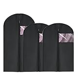 3 Stück Kleidersack, Kleiderhülle mit Klarem Fenster, Schwarz Kleiderschutzhülle mit Reißverschluss, 2 Waschbar Kleidersack Anzug 60 * 100 cm, 1 Atmungsaktivee Kleiderhüllen lang 60 * 120 cm