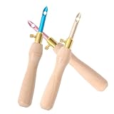 SHINEOFI 3 Stück Verstellbare Punch Needle mit Robustem Holzgriff für Stoff-stickerei Kreuzstich Teppichweberei Präzise Nadelplatzierung Vielseitiges Handarbeitswerkzeug für Diy-kunst und