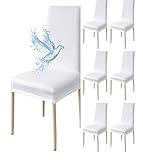 Poligino Stuhlhussen 6er Set Wasserdicht Stretch Universale Weich und Bequem, Stuhlbezug für Haus, Küche, Hochzeit, Restaurant, Party, Hotel, Zeremonie, Bankett - Reines Weiß