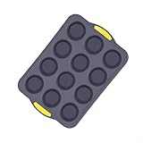 ZiStarlilife Silikon Muffinform mit Metallrahmen Antihaft 12 Löcher Cupcake Formen Backblech für Zuhause Küche Backen mit Easy Release Technologie Hitzebeständig Grau