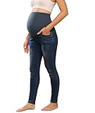 Umstandsjeans für Damen Fashion Jeggings mit über Bauch Design Hoch Taille Vintage Jeans Dark Denim Blue S