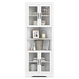 GOPLUS 6-stufiger Eckschrank, 171 cm hohe Badezimmerschrank schmal mit 4 Türen, dreieckiger Hochschrank mit verstellbaren Regale, Mehrzweckschrank, Eckvitrine für Badezimmer, Wohnzimmer, Flur & Küche