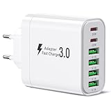 USB C Ladegerät, Multi Port Ladestecker, 52W 6-Port Ladeblock, Dual PD Schnellladegerät, USB C Wandladegerät C-Typ Stecker, USB Adapter kompatibel mit iPhone 12/13/14/15/Samsung S24/S23/S22.