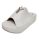 Loafer-Hausschuhe für Damen, Keilschuhe, bequem, mit elastischem Knöchelriemen, lässig, Bohemian-Stil, Strandschuhe, Schlupfsandalen, offener Zehenbereich, Damen-Stiefel, Hausschuhe, Größe 45, weiß,