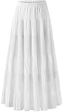 Genfien Rock Damen Lang Elegant Chiffon Röcke mit Futter Elastische Taille Taille Maxirock Casual Freizeitrock Hochzeit Cocktail Skirt