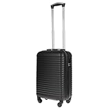 Christian Wippermann Handgepäck, 4 Rollen, Schwarz mit Linienmuster, Koffer, Trolley, Leicht, Bordgepäck, IATA Standart, 55x35x23 cm