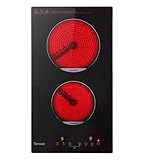 Topwish Glaskeramikkochfeld, 2 Zonen Keramikkochfeld, Elektroherd, integriertes elektrisches Kochfeld, Einbaukochfeld mit 9 Stufen, Kindersicherung, Touchsteuerung, Restwärmeanzeige, Netzkabel,29*52cm