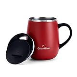 Grandties Thermo Kaffeebecher mit Griff - Schiebedeckel für Spritzschutz 480 ml Coffee To Go Becher Kaffeebecher To Go | Doppelwand-Edelstahl Hält Getränke Warm & Kalt - Cranberry