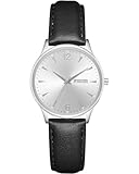 CIVO Damen Uhren Lederarmband Armbanduhr: Analog Wasserdicht Minimalistisch Datum und Tag Klein Runden Damenuhr Silber Gehäuse Quarz Frauen Uhr Schwarze