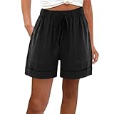 Generisch Damen Shorts Sommer Lässige Hose High Waist Sport Leichte Hotpants Damen Shorts Bermudas Damen Sweat Kurze Hose Elegant Outdoor Atmungsaktiv Baggy Kurz Sommerhose (Schwarz, L)