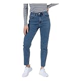 Damen Stretch MOM Jeans Gerade ONLEMILY High Waist Hose | Raw Design Roher Saum Denim Straight Pants, Farben:Blau, Größe:28W / 32L