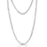 LeCalla Panzerkette aus massivem 925er Sterlingsilber für Männer und Frauen | Italienische 3,5 mm flache kubanische Gliederkette mit Diamantschliff, 66 cm