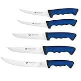 Wolfcut SoftGrip BLUE-Serie - Metzgermesser-Set 5-tlg. - Ausbeinmesser 13 und 15 cm, Stechmesser, Fleischermesser, Zerlegemesser