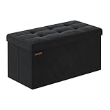 SONGMICS Sitzhocker mit Stauraum, klappbare Sitzbank, 38 x 76 x 38 cm Fußbank, Aufbewahrungsbox, bis 300 kg belastbar, für Wohnzimmer Schlafzimmer Flur, tintenschwarz LSF247B01