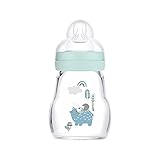 MAM Feel Good Babyflasche aus Glas (170 ml), Milchflasche mit weiter Öffnung, stabile Baby Trinkflasche mit Sauger Gr. 1, ab der Geburt, Bär/Igel