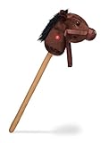 Relaxdays Steckenpferd Kinder, mit Sound, aus Holz & Plüsch, niedliches Stockpferd, Wiehern & Hufgetrappel, 67 cm, braun