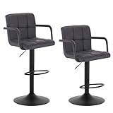 WOLTU Barhocker 2er Set Barstuhl Tresenhocker Bistrohocker Designer Hocker mit Rückenlehne, Kunstleder in Antiklederoptik höhenverstellbar drehbar Stahl Anthrazit