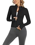 Bkul Laufjacke Damen Sportjacke Atmungsaktive Langarm Yoga Fitness Shirt Langarm Sportjacke mit Reißverschluss Trainingsjacke mit Daumenlöchern