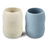 PandaEar 2 Stück Baby Trinkbecher ab 4 6 12 Monate | Silikon Kinderbecher Trinklernbecher Mehrweg Baby Becher | Snack and Drink Cup für Kinder und Kleinkinder, 100% Silikon, Blau/Weiß