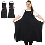 FunChaos 2 Stück Übergröße Kochschürze, Schwarze Schürze, Unisex Küchenschürze mit 2 Taschen zum Kochen, Grillen, Arbeiten, Professionelle Schürze für Kellner, Künstler, Friseur (Große Größe)