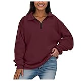 Sport Lässig Pullover Damen Viertelreißverschluss,Half Zip Sweatshirt Damen Langarm Stehkragen,Yoga Pulli Frauen Einfarbig ohne Kapuze Casual Warme Langarmshirt Winter Sweater Sweatshirts Streetwear