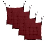 MIUUIPI 4 Stück Stuhlkissen, 40 x 40 cm Sitzkissen mit Bändern, Kissen für Gartenstühle, Sitzpolster für Indoor und Outdoor, Stuhlauflage für Esszimmer, Wohnzimmer, Studierzimmer (Weinrot)