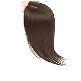 Echte Echthaare for Frauen, 14-Zoll-Mittelteil-Topper mit Pony, mit schütterem Haar realistisch(Dark Brown)