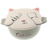 NAMOARLY Amphore Keramikschale Kocher Nudelschale Mit Deckel Dessertschalen Haustiernapf Noodle Pot Ofenfeste Suppenschalen Kleinkind Schüssel Weiße Schalen Suppenschüssel Nudelbecher Grey