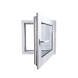 ECOPROF Kellerfenster | Langlebiges Kunststoff-Fenster | Maße 65x65 cm (650x650 mm) | Dreh-Kipp Fenster DIN Rechts | Farbe: Weiß | 70mm Profil