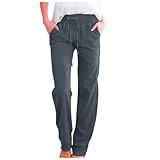 Memmyly Weite Hose, Damen, elastisch – Hose fließend, Baggy, Sommer, Strandhose, Yogahose mit weitem Bein, Sommerhose, elegant, Haremshose, weites Bein, grau, Medium