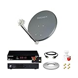 Set Satellitenschüssel Stahl 65 cm 36,5 dB Anthrazit + LNB Twin 0,1 DB Full HD 4K Ultra HD + Decoder DS81 HD TNTSAT + Koaxialkabel 20 m + HDMI-Kabel + 4 F-Stecker
