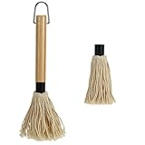 SGERUFZ 2 Stück BBQ Mops Pinsel 28.5cm Lang Grillpinsel Baumwollkopf Küchenpinsel Backpinsel mit langem Holz Griff BBQ Saucen Mop Marinaden Grillbürste mit Ersatz Köpfe zum Grillen Backen
