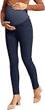 Maacie Damenhosen für Arbeit Mutterschaft Leggings über Bauch mit Hohe Taille Dunkelblau-Dünne L