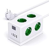 6 Fach Mehrfachsteckdose Überspannungsschutz, 3680W Steckdosenleiste mit USB, 16A Mehrfachstecker, Steckdosenturm Verteilersteckdose für Zuhause,1.8M Verlängerungskabel