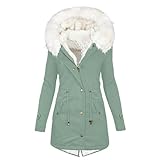 Winter-Parka für Damen, einfarbig, dicker Fleece-gefütterter Mantel mit flauschigen Manteltaschen, grob, warm, superweich, Tunika, Thermo-Parka, Mäntel, Damen-Wintermantel, mintgrün, S