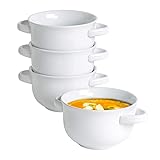 UNICASA Suppenschalen 4er Set, Suppenschale mit Henkel für 4 Personen, Porzellan Bouillontassen/Müslischale/Suppentassen/Schüssel mit Griffen - Set 4 x 650ml