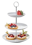 Home4You Etagere mit 3 Etagen und Tragegriff - Weiß - Porzellan - Metall - Ø 26,5 x H 37 cm - Servierplatte Servierständer Servierset