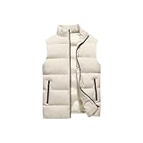 Generisch Puffer Jacke Herren Ärmellos Reißverschluss ；Arbeitsjacke Herren Winter Stehkragen Mit Tasche Einfarbig, Gilet Ohne Kapuze Edel, Wärmeweste Leicht - Ärmellose Jacke Vintage Beige XXL