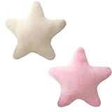 VARKAGE 2 Stück Kissen Stern Plüschkissen, Weiche Flauschige Sternform Zierkissen Sofakissen, Plüsch Kissen Dekokissen für Kinderzimmer Schlafzimmer Deko (Rosa, Weiß,18 cm)