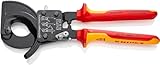 KNIPEX Kabelschneider (Ratschenprinzip) in Blister isoliert mit Mehrkomponenten-Hüllen, VDE-geprüft schwarz lackiert 250 mm, 95 36 250