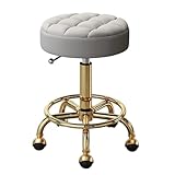 Stuhl auf Rädern, Friseurstuhl, Rollstuhl mit Rückenlehne, verstellbarer Drehhocker für gewerbliche Nutzung (Goldbeige)